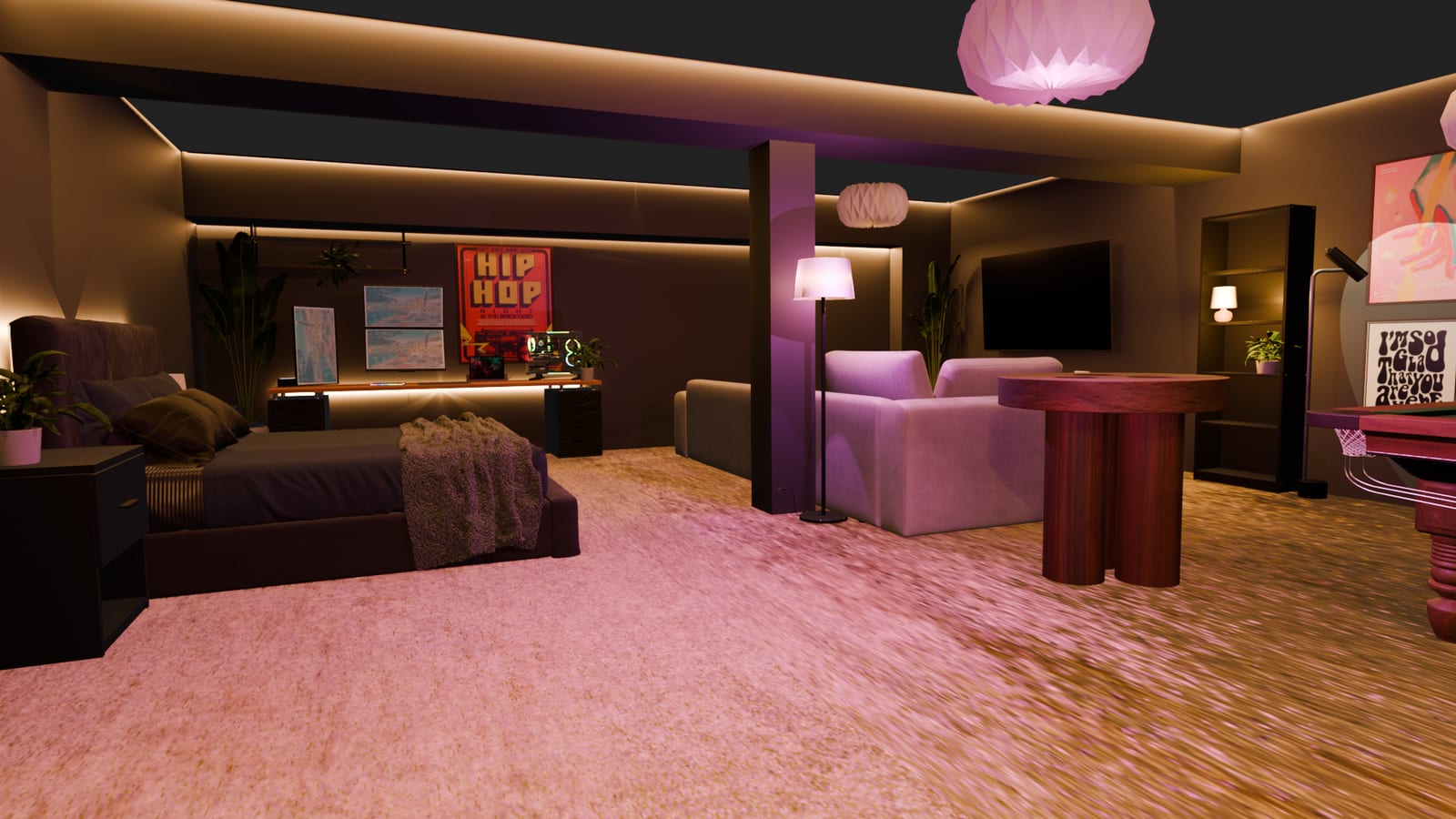 Loft wide — bed, desk and lounge